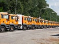 Vienna - 5 june 2019: fleet of collection trucks of the municipal solid waste management of vienna`s MA48 department