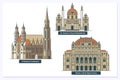 Vienna landmarks and monuments isolated on white background in editable vector file.