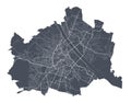 Vienna map. Detailed map of Vienna city poster with streets. Dark vector