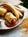 Vienna Sausage roll with Curry sauce Royalty Free Stock Photo