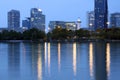 Vienna skyline on the Danube river at night Royalty Free Stock Photo