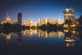 Vienna skyline on the Danube river at night