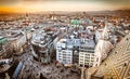 Vienna at sunset, aerial view from above the city