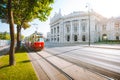 Vienna tram with Burgtheater at sunrise, Vienna, Austria Royalty Free Stock Photo