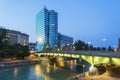 Vienna, Urania, Uniqa Tower and danube channel in the evening Royalty Free Stock Photo