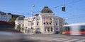 Vienna Volkstheater (People Theatre) facade with traffic during day