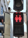 Vienna, WIEN, Austria - August 22, 2023: traffic light with red symbol of two women Royalty Free Stock Photo