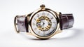 Viennese Actionism Style Gold Watch With Brown Strap