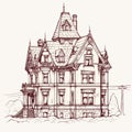 Detailed Victorian House Vector Illustration - Architecture Doodle