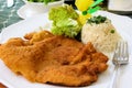 Viennese Schnitzel with rice as side dish