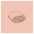 Viennese strudel hand drawn illustration isolated.