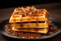 Viennese waffles with caramel syrup and nuts