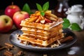 Viennese waffles with caramelized apples