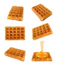 Viennese waffles. Tasty baking desserts food. Decent vector crispy square waffles in realistic style