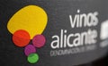 Closeup of spanish Vinos Alicante wine label for DOP designation protected origin in Spain