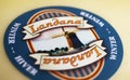 Closeup of traditional dutch country Landana cheese logo lettering with windmill Royalty Free Stock Photo