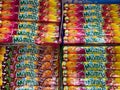 View on many packets mamba chewable soft candy in german supermarket in a row