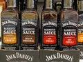 View on variety Jack DanielÃÂ´s barbecue sauce bottles in shelf of german supermarket