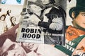 Close up of isolated retro German cinema program booklets for Robin Hood and Duke of Monte Christo movies from the sixties