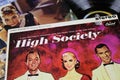 Close up of vinyl record cover soundtrack of high society hollywood movie