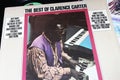 Closeup of blind singer Clarence Carter Best of vinyl record album cover from 1971