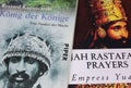 Closeup book covers about ethiopian Emperor Haile Selassie and his Jah Rastafari prayers