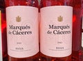 Closeup of bottles spanish Marques de Caceres rose wine from Rioja in shelf of german store