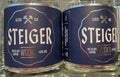Closeup of bottles Steiger vodka in shelf of german supermarket Royalty Free Stock Photo