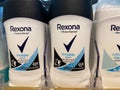 Closeup of Rexona deo roll-ons in shelf of german supermarket Royalty Free Stock Photo