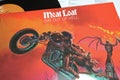 Closeup of rock singer Meat Loaf vinyl record album cover Bat out of hell from 1977