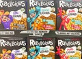 Closeup of Rebelicious vegan low sugar breakfast cereal boxes in shelf of german supermarket Royalty Free Stock Photo