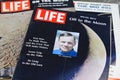 Close up of US Time LIFE magazine reporting about moon landing in the sixties Issue `Off to the moon` from July 1969