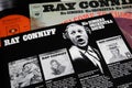 Closeup of band leader Ray Conniff vinyl record album welcome to europe from 1968