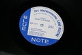Closeup of Blue Notes Jazz records label on vinyl lp