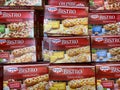Closeup of isolated boxes with Dr. Oetker frozen bistro baguettes in cooling counter