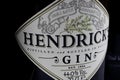 Closeup of scottish hendricks dry gin bottle label lettering