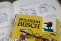 View on isolated old vintage book of german humorist author Wilhelm Busch