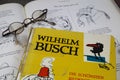 View on isolated old vintage book of german humorist author Wilhelm Busch