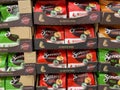 View on stacked boxes with Senseo coffee pads in german supermarket