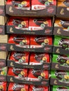 View on stacked boxes with Senseo coffee pads in german supermarket