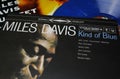 Closeup of jazz vinyl record album cover Miles Davis Kind of blue from 1959