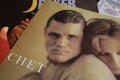 Closeup of vintage vinyl record cover of jazz trumpet player Chet Baker from 1959