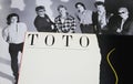Closeup of vinyl record album cover of rock band Toto