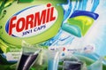 Closeup of box Lidl discounter Formil washing detergent caps