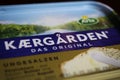 Closeup of isolated packet arla kaergarden margarine butter