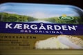Closeup of isolated packet arla kaergarden margarine butter