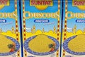 Closeup of packages Suntat couscous in shelf of german store