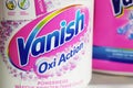 Closeup of Vanish oxi action washing detergent box