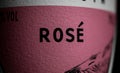 Makro closeup of isolated wine bottle label with word rose