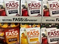 View on stack veltins fassbrause bottles in shelf of german supermarket